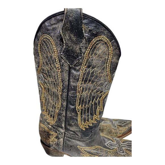 CORRAL Teens Western Pull On Brown Leather Embroidered Boots - Size 4 - Picture 6 of 13